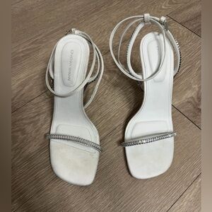 Jonathan Simkhai White Rhinestone Ankle-Wrap Heels | Size 38 (US 7.5)
